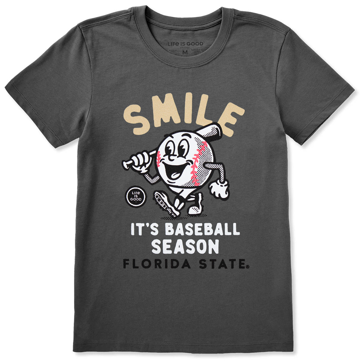Blue 84 Women's Smile It's Baseball Season Life is Good Design Relaxed Fit Short Sleeve T-shirt - Black