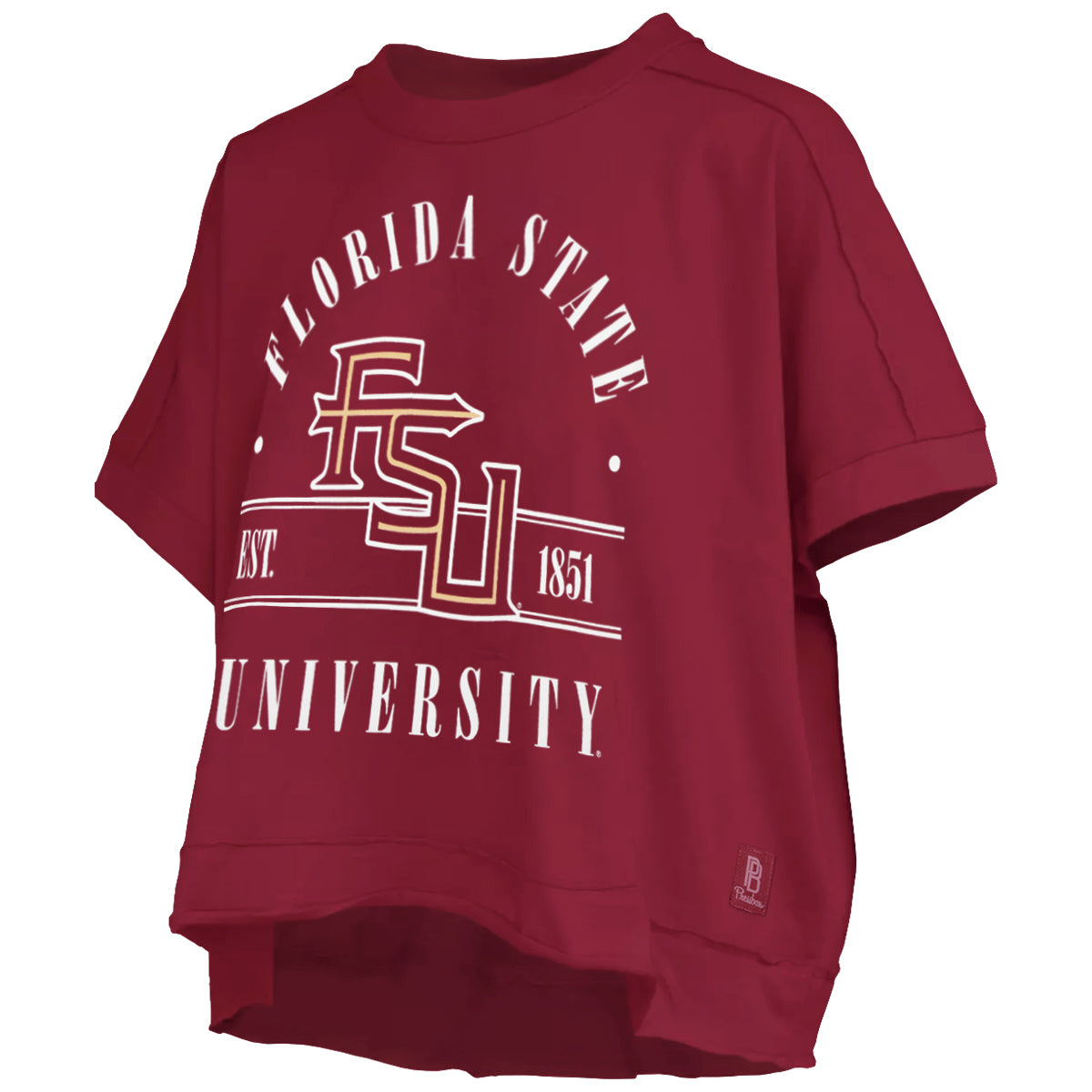 Pressbox Women's Florida State University Stacked FSU Design Cap Sleeve Oversized Short Sleeve T-shirt - Garnet