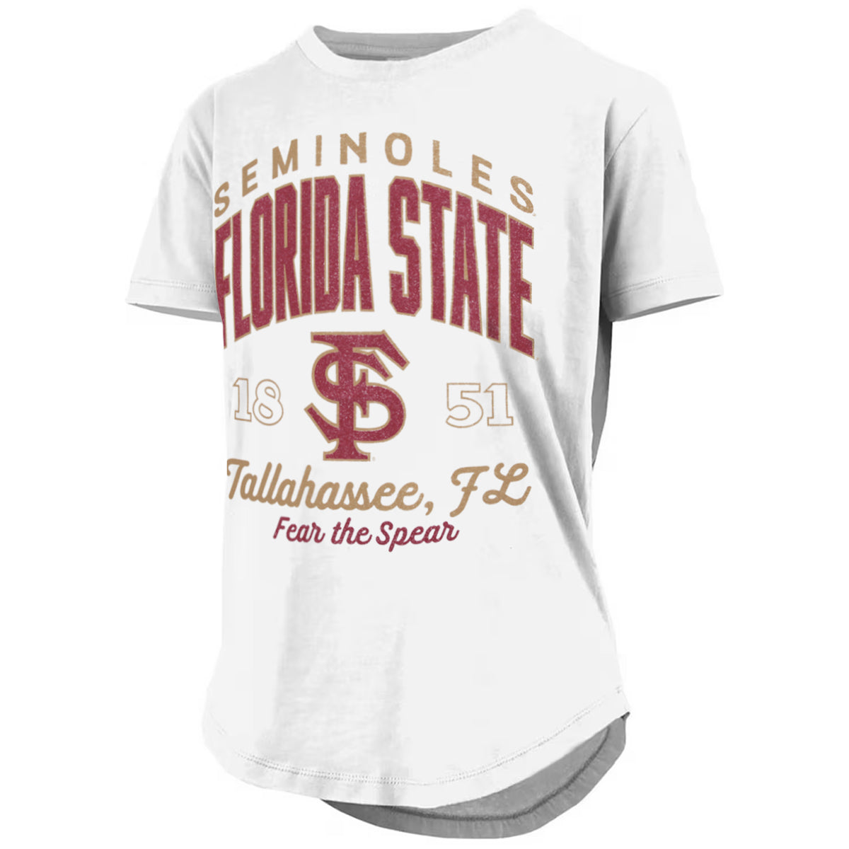 Pressbox Women's Fear the Spear/Florida State Seminoles FS Design Short Sleeve Round Bottom T-shirt - White