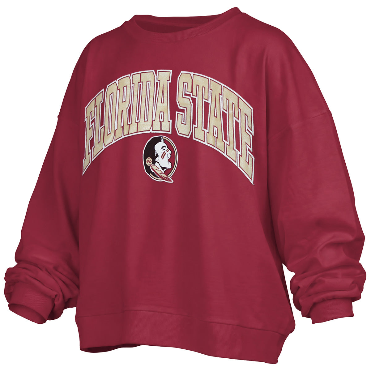 Pressbox Women's Florida State Seminole Logo Oversized Crew Fleece - Garnet