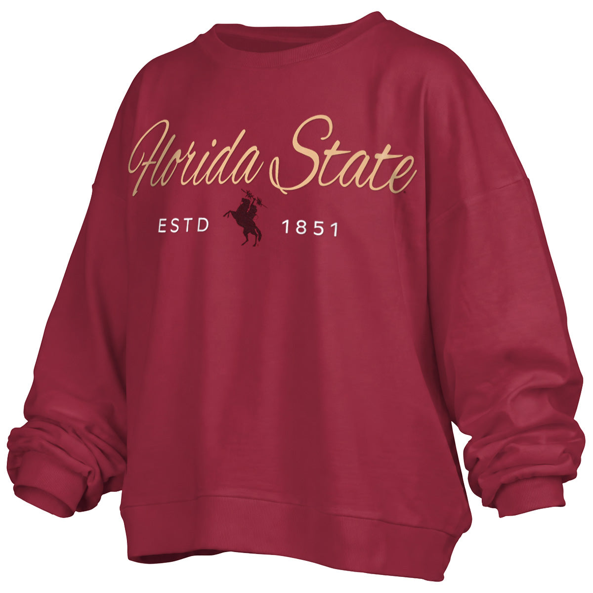 Pressbox Women's Florida State Unconquered Silhouette Oversized Crew Fleece - Garnet