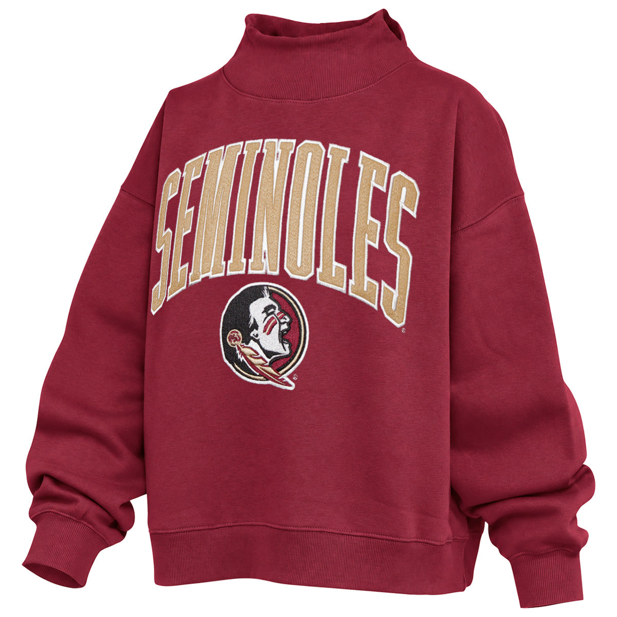 Pressbox Women's Seminoles/Seminole Logo Mock Crew Oversized Fleece - Garnet