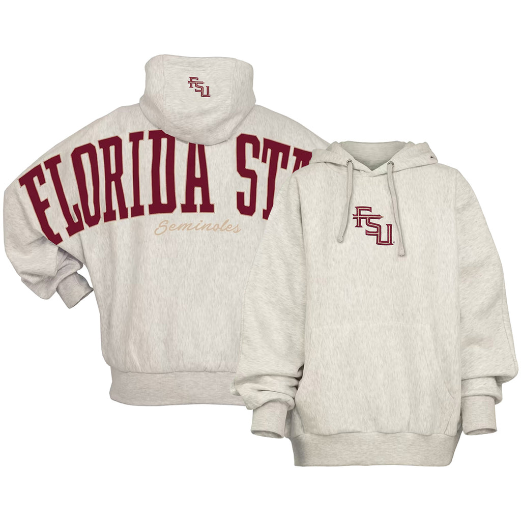 Pressbox Women's Stacked FSU/Florida State Seminoles Design Dolman Style Oversized Hooded Fleece - Ash