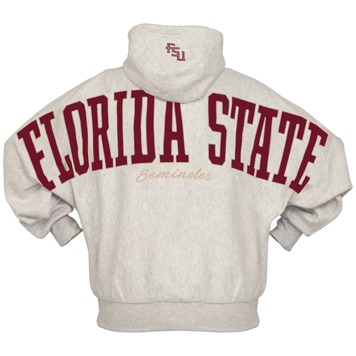 Pressbox Women's Stacked FSU/Florida State Seminoles Design Dolman Style Oversized Hooded Fleece - Ash