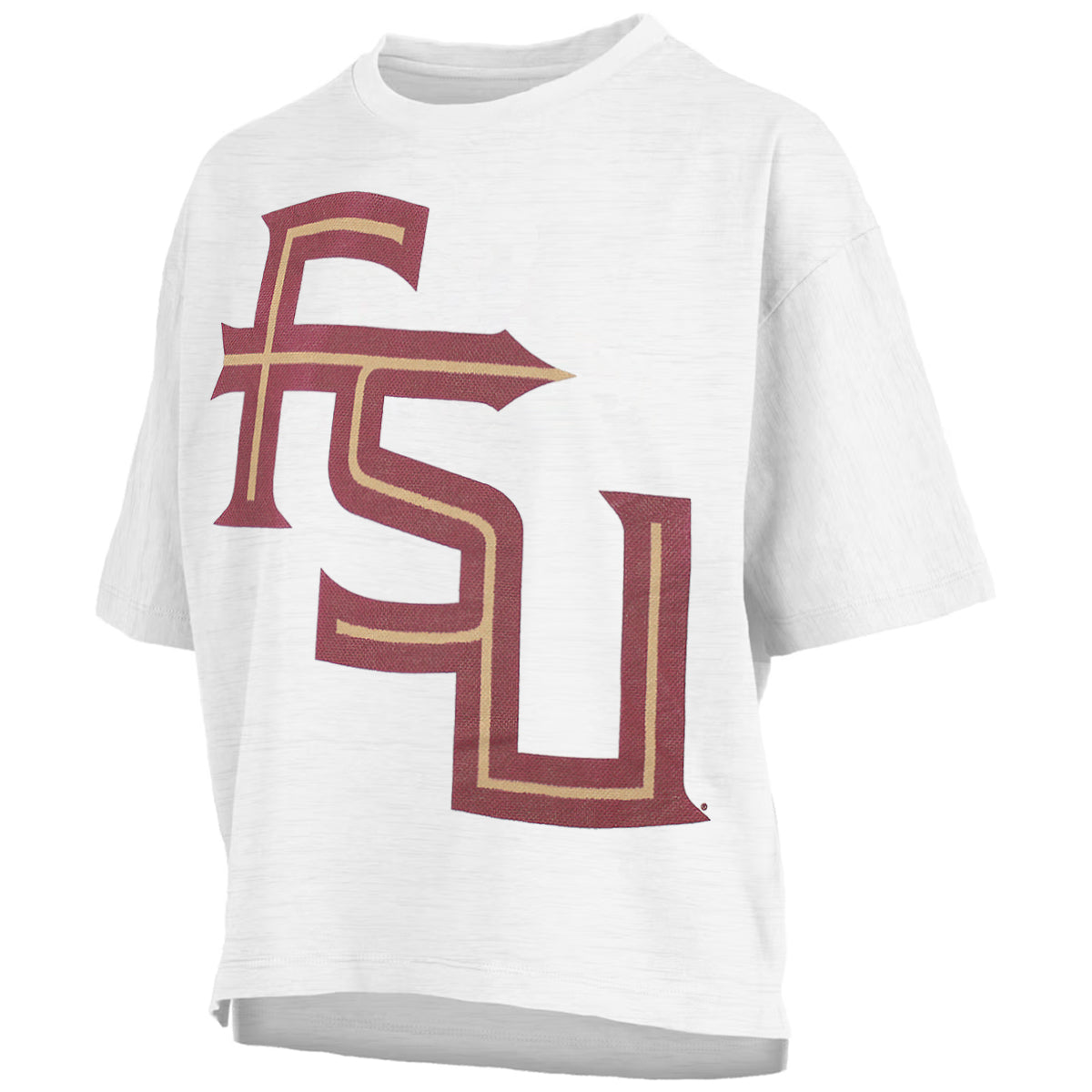 Pressbox Women's Stacked FSU Short Sleeve Waist Length Oversized Slub Top - White