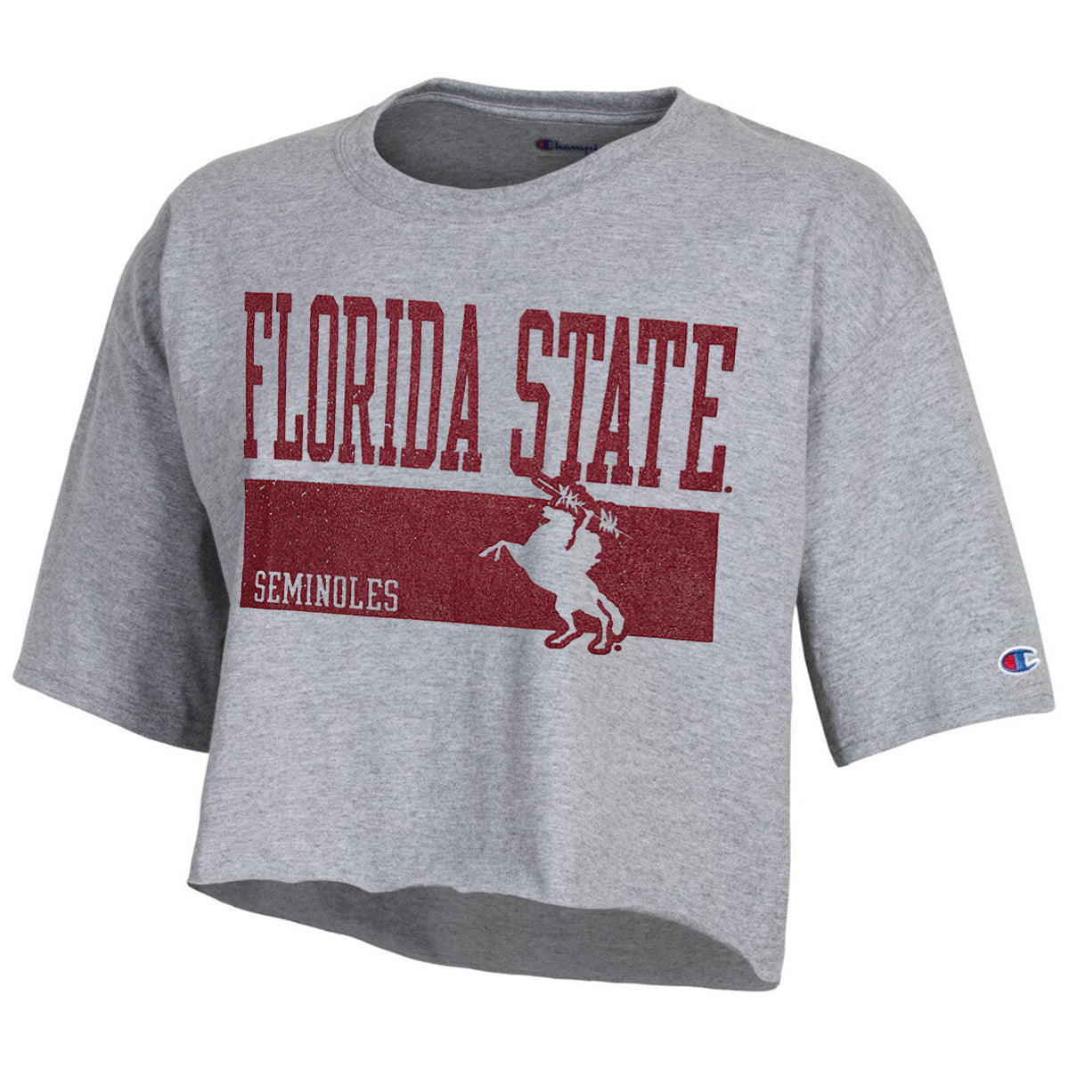 Champion Women's Florida State Seminoles Unconquered Silhouette Design Short Sleeve Crop T-shirt - Oxford