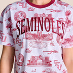 Stewart Simmons Women's Iconic Landmarks Seminoles Design Relaxed Fit Top - White/Garnet