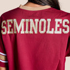 Stewart Simmons Women's Seminole Logo/Florida State Short Sleeve V-neck Top - Garnet/Gold