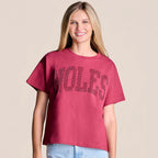 Stewart Simmons Women's Tonal Rhinestone Noles Boxy Short Sleeve Top - Garnet