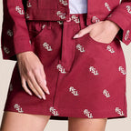 Stewart Simmons Women's Stacked FSU All Over Design Denim Mini Skirt - Garnet