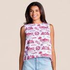 Stewart Simmons Women's Florida State Campus All Over Design Denim Boxy Tank - White