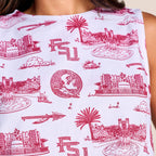 Stewart Simmons Women's Florida State Campus All Over Design Denim Boxy Tank - White