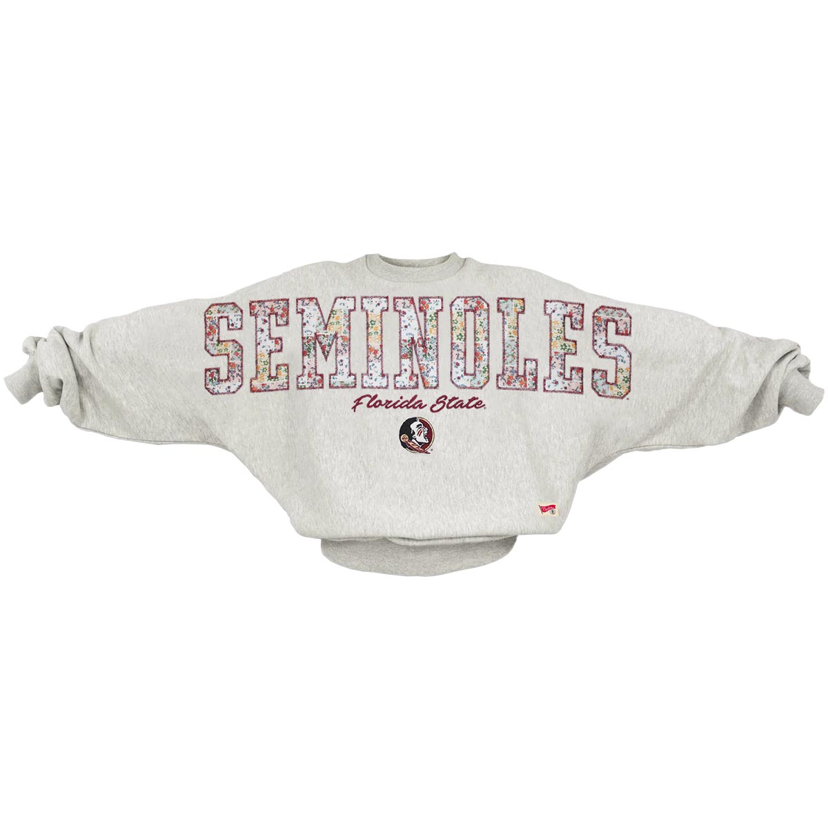 Pressbox Women's Floral Seminoles/Florida State Seminole Logo Dolman Style Oversized Crew Fleece - Ash