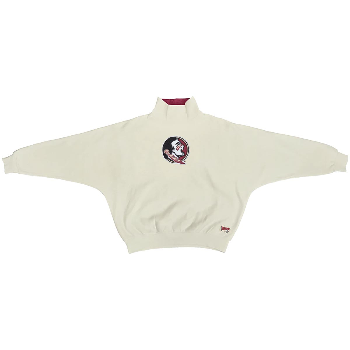 Pressbox Women's Seminole Logo/Seminoles Florida State Mock Neck Dolman Style Oversized Fleece - Ivory