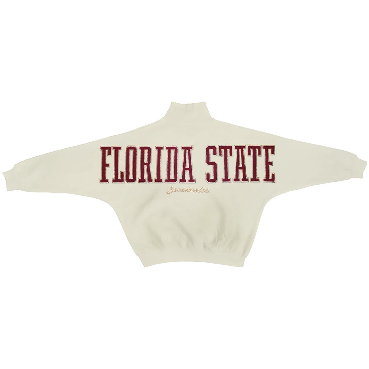 Pressbox Women's Seminole Logo/Seminoles Florida State Mock Neck Dolman Style Oversized Fleece - Ivory