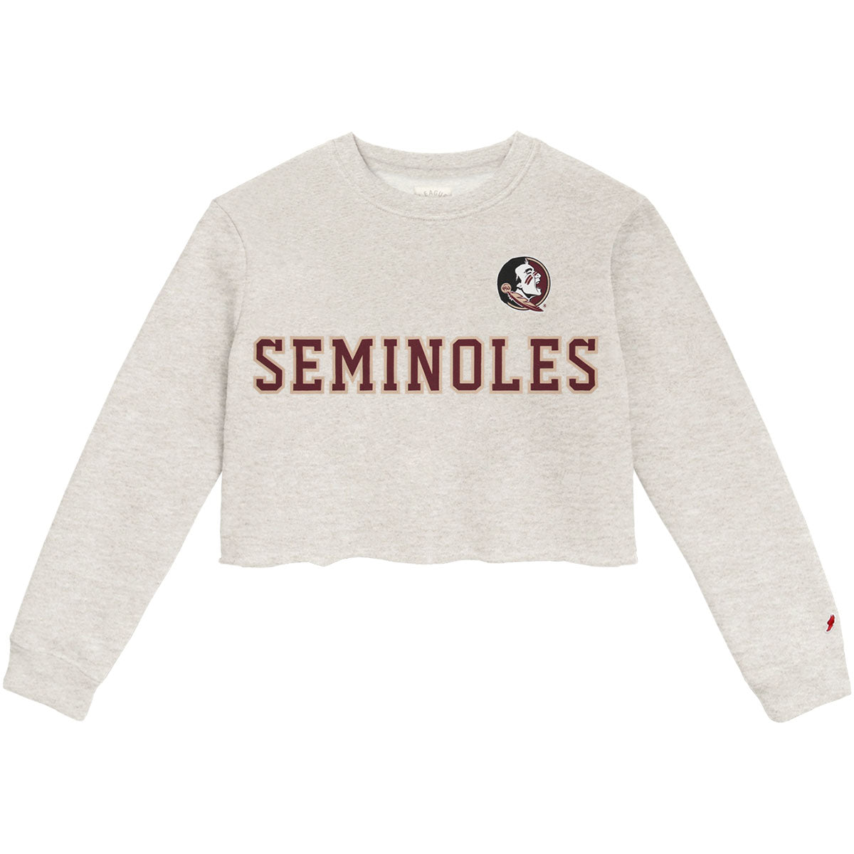 League Women's Seminole Logo/Seminoles Crop Fleece Crew - Oatmeal