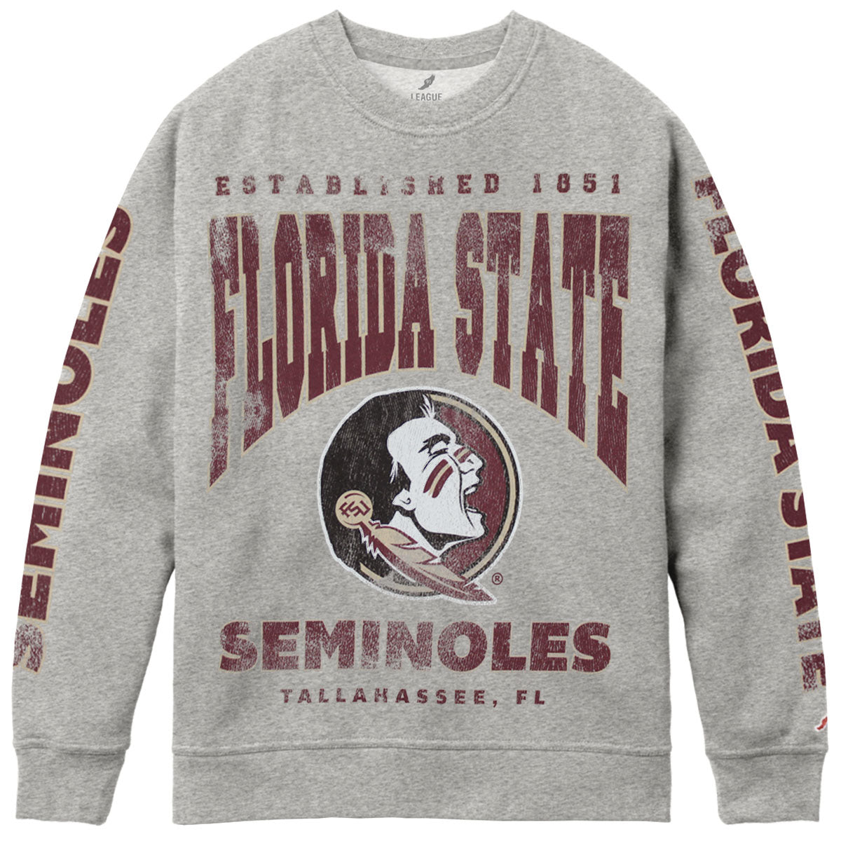 League Women's Florida State Seminoles/Seminole Logo Crew Fleece - Steel