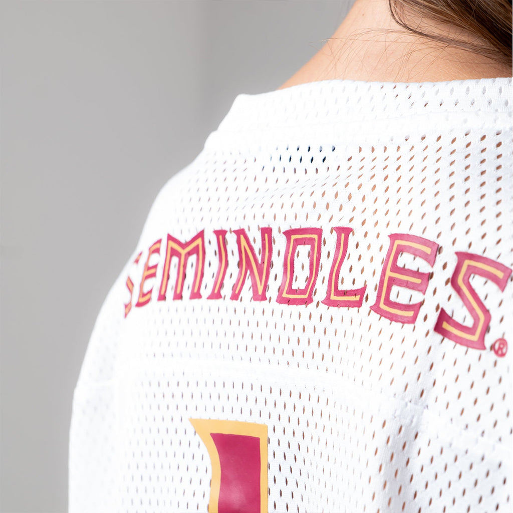 Established & Co. Women's Seminole Logo/Florida State #1 Boyfriend Football Jersey - White