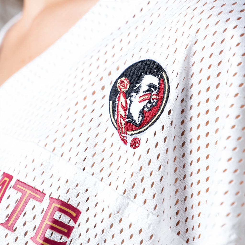 Established & Co. Women's Seminole Logo/Florida State #1 Boyfriend Football Jersey - White