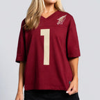 Hype & Vice Women's Arrowhead #1/Florida State Short Sleeve Oversized Football T-shirt - Garnet