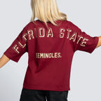 Hype & Vice Women's Arrowhead #1/Florida State Short Sleeve Oversized Football T-shirt - Garnet