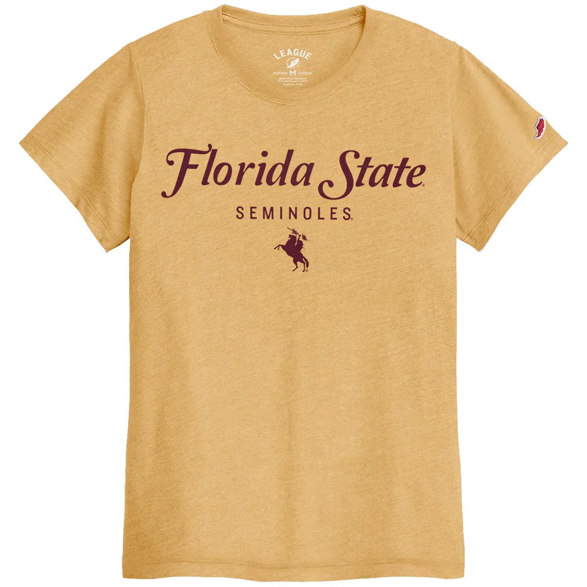 League Women's Florida State Seminoles Unconquered Silhouette Design Short Sleeve Tri-blend T-shirt - Heather Varsity Gold