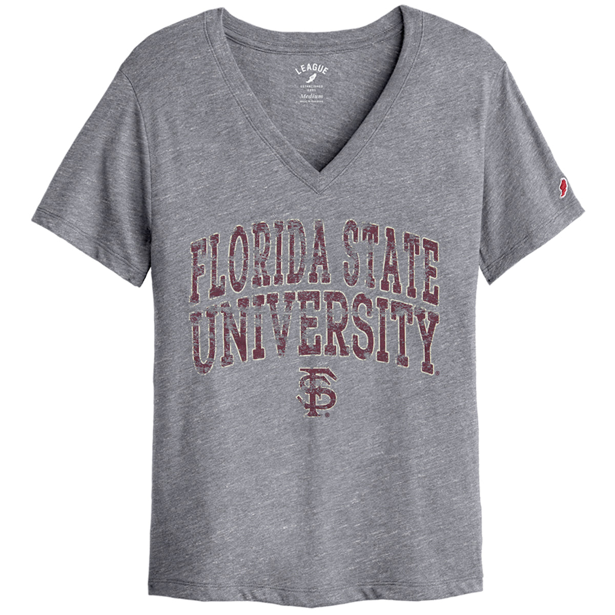League Women's Florida State Univeristy FS Design Short Sleeve Tri-blend V-neck T-shirt - Fall Heather