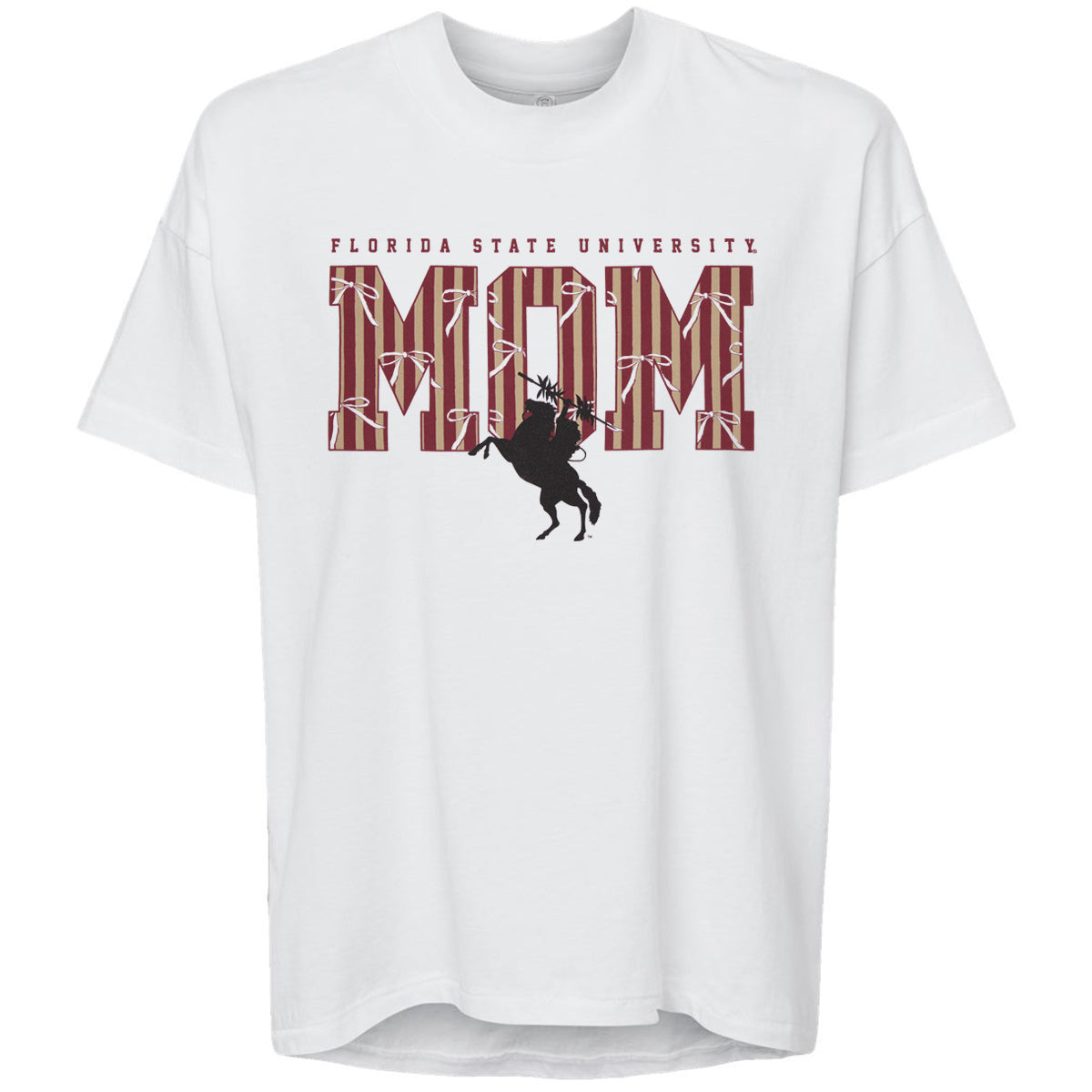 Image One Women's Florida State University Mom Unconquered Silhouette Design Short Sleeve Hi-Lo T-shirt - White