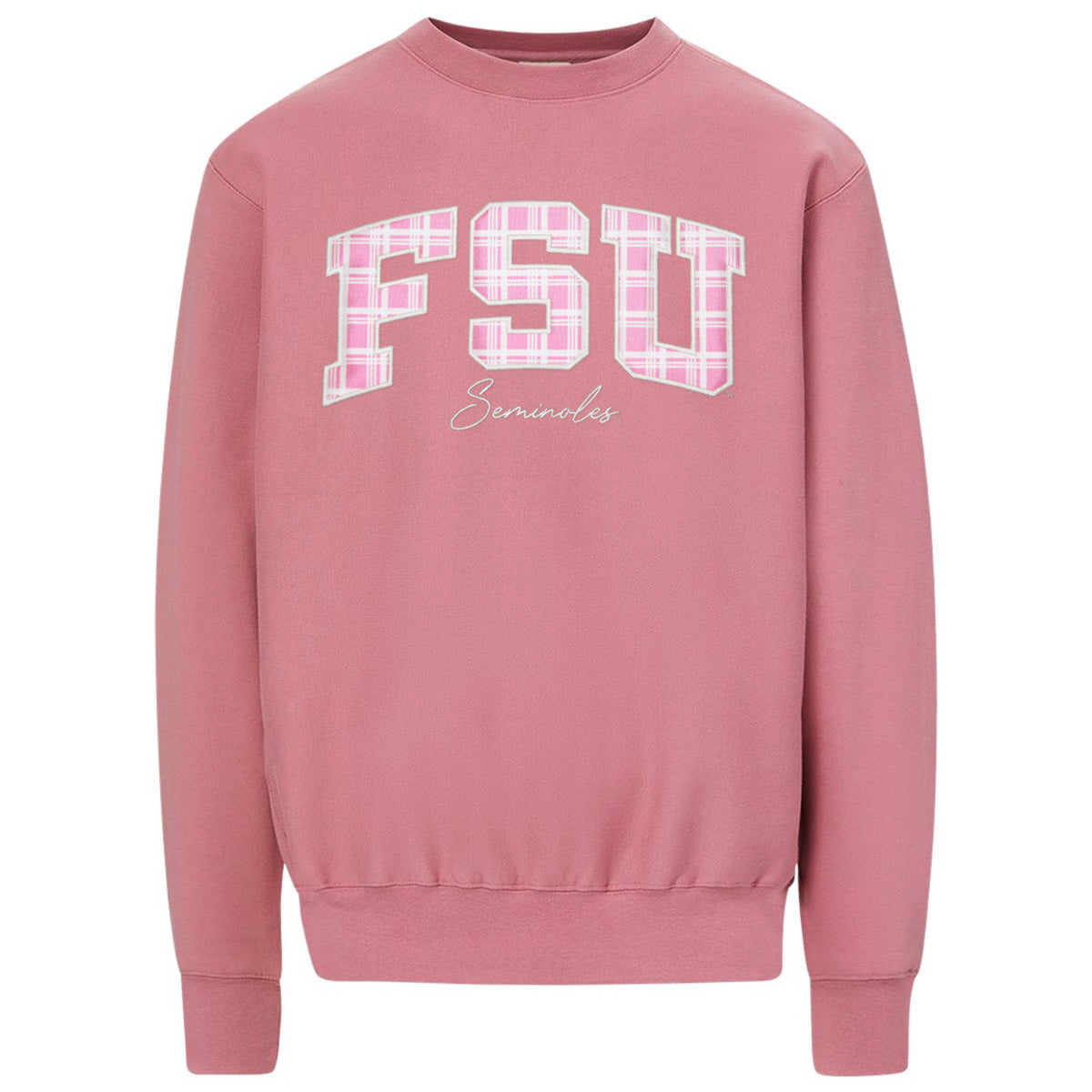 MV Sport Unisex Plaid FSU Seminoles Pro-Weave Crew Fleece - Orchid Ice