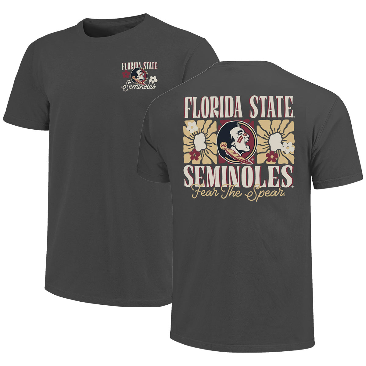 Image One Comfort Colors Florida State Seminoles/Seminole Logo Flower Design Short Sleeve T-shirt - Pepper