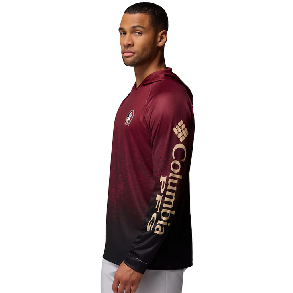 Columbia Men's Seminole Logo Super Terminal Tackle Long Sleeve Hooded Shirt - Garnet/Black