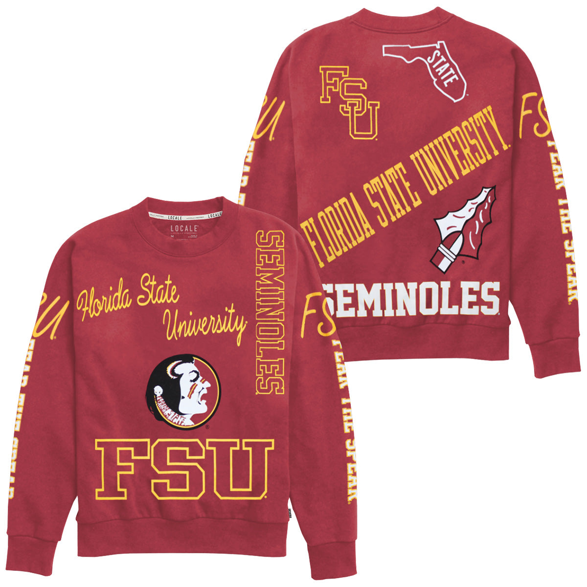 League Men's Vault Florida State All Over Design Oversized Crew Fleece - Cardinal