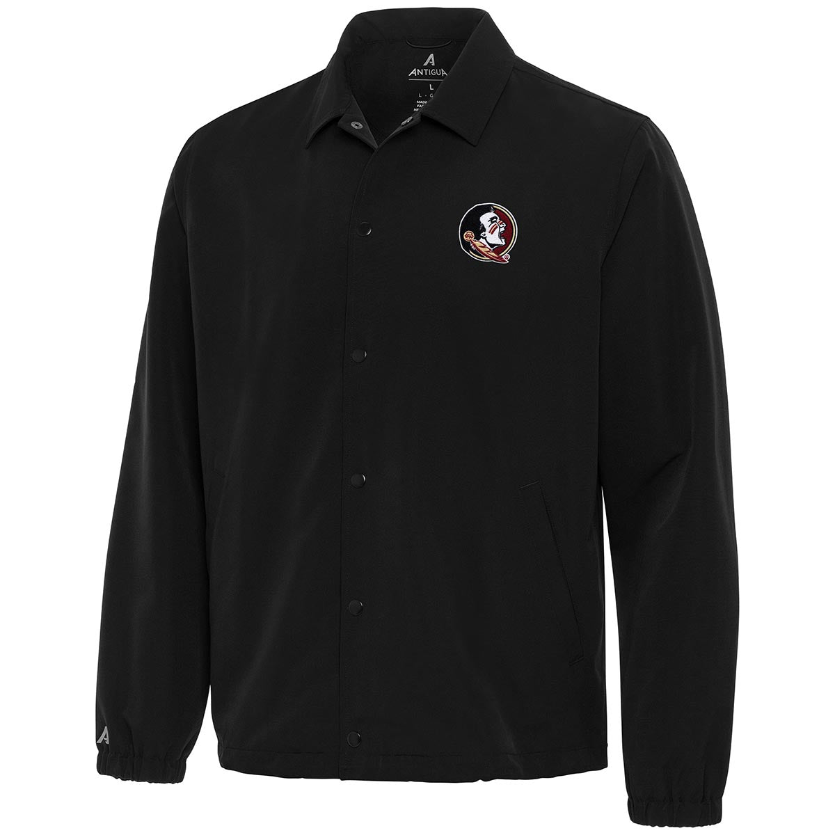 Antigua Men's Seminole Logo Snap Front Coach's Jacket - Black