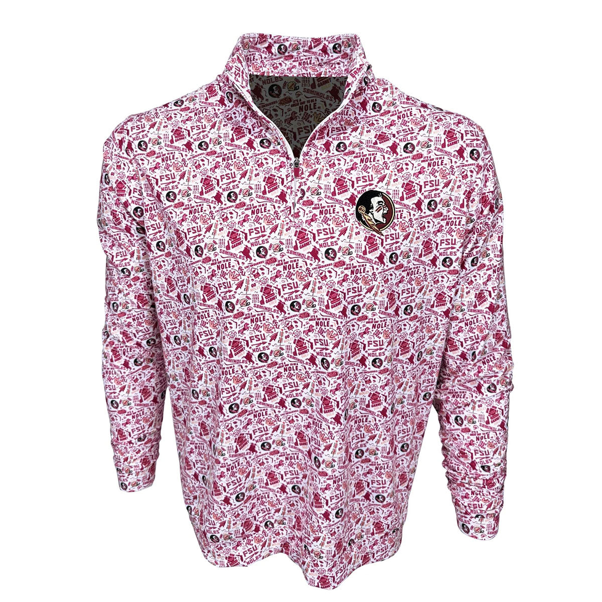 Warner Safari Men's Seminole Logo All Over Design 1/4 Zip Pullover - White