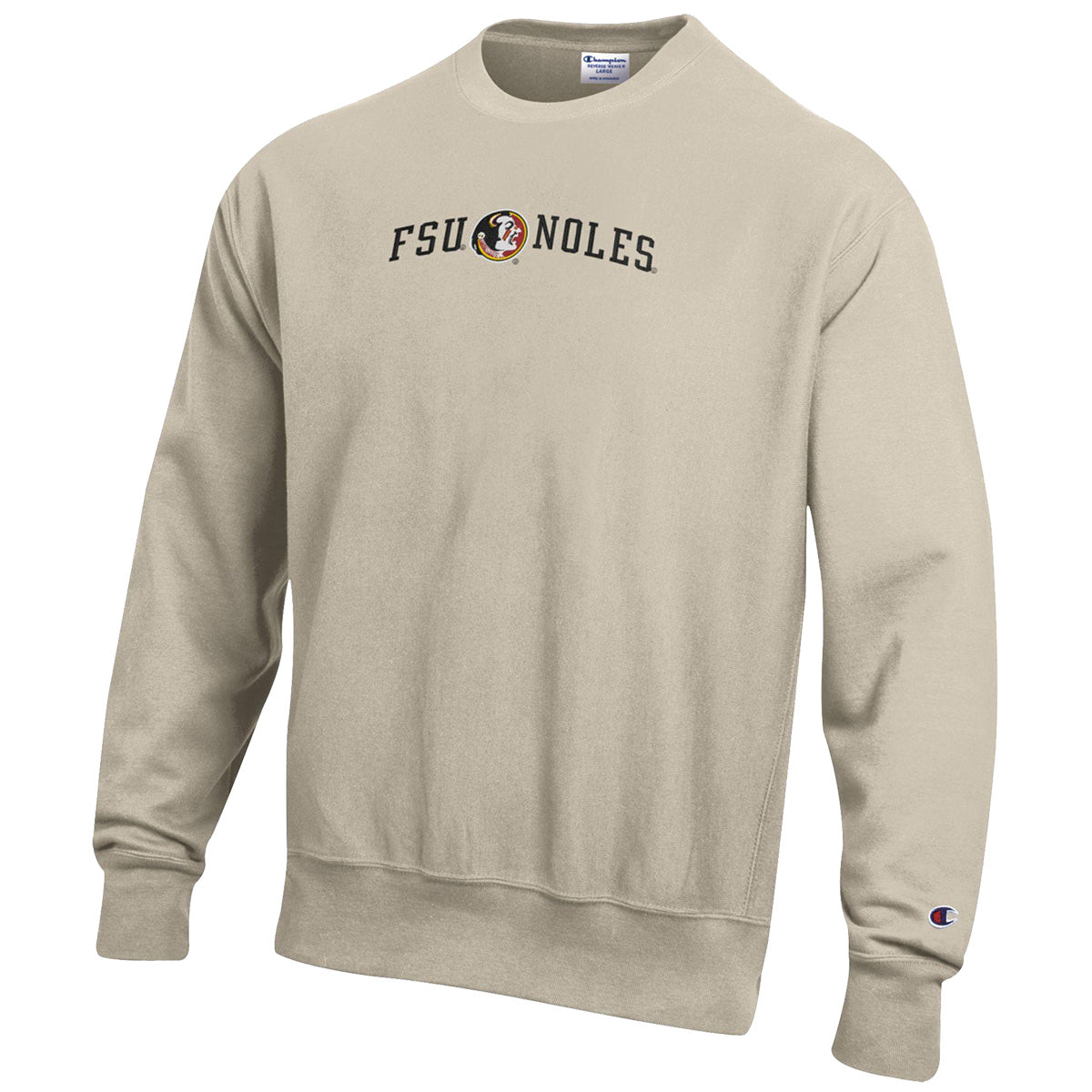 Champion Men's Vault FSU Noles Seminole Logo Reverse Weave Crew - Oatmeal