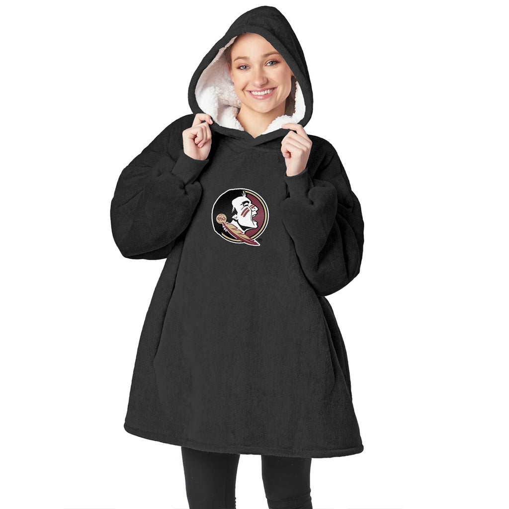 Northwest Seminole Logo Silk Touch Hooded Sherpa Throw - Black