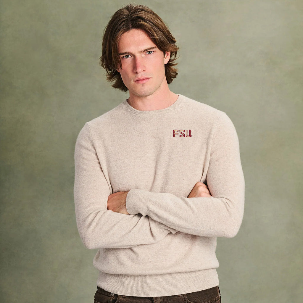 College Cashmere Men's FSU Cashmere Sweater - Oatmeal
