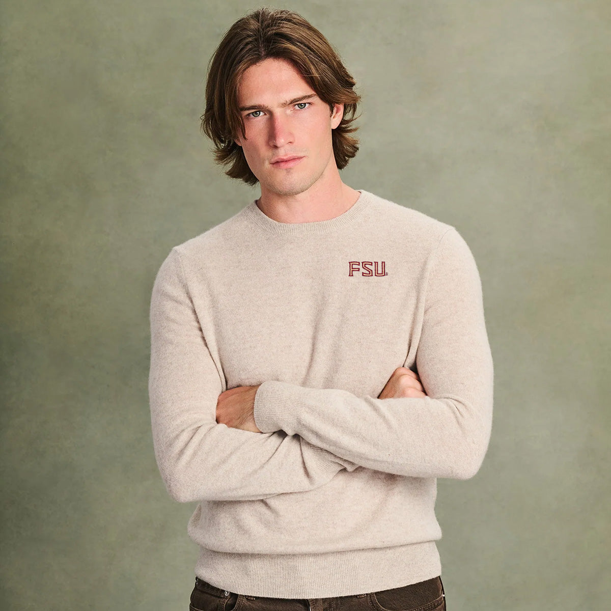 College Cashmere Men's FSU Cashmere Sweater - Oatmeal