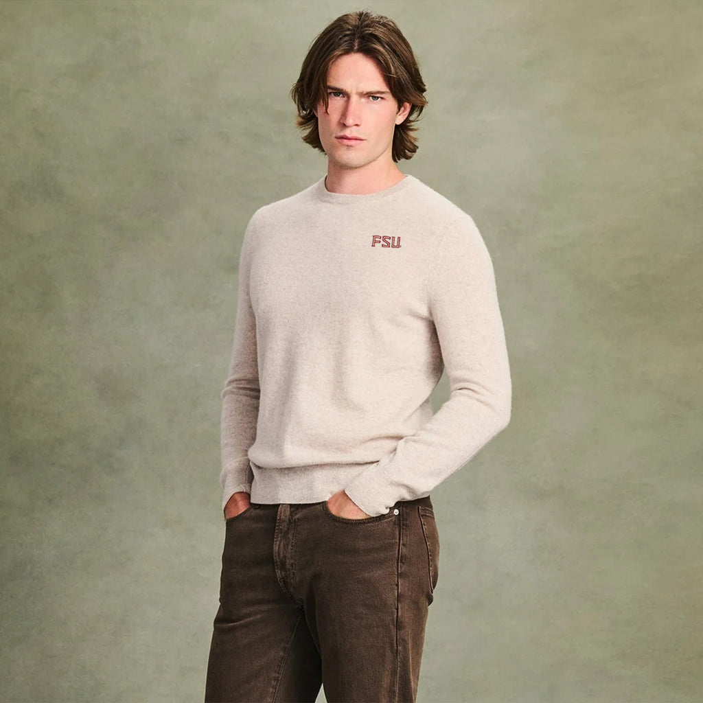 College Cashmere Men's FSU Cashmere Sweater - Oatmeal