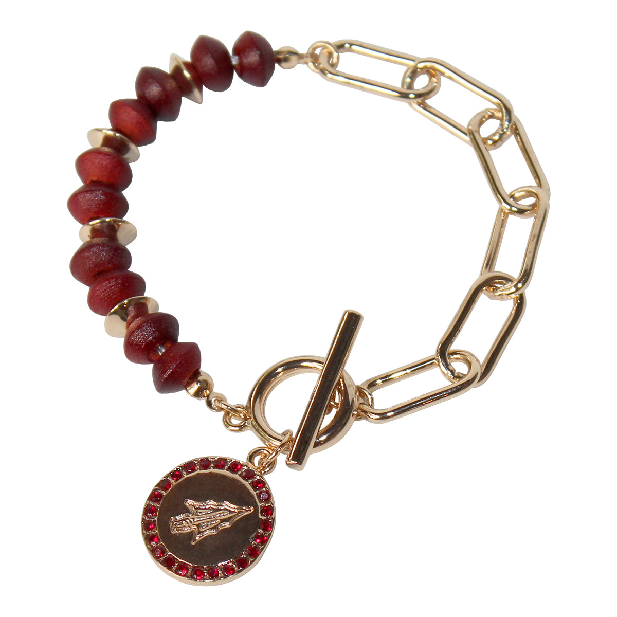 Emerson Street Arrowhead Charm Wood Bead Bracelet - Gold/Garnet