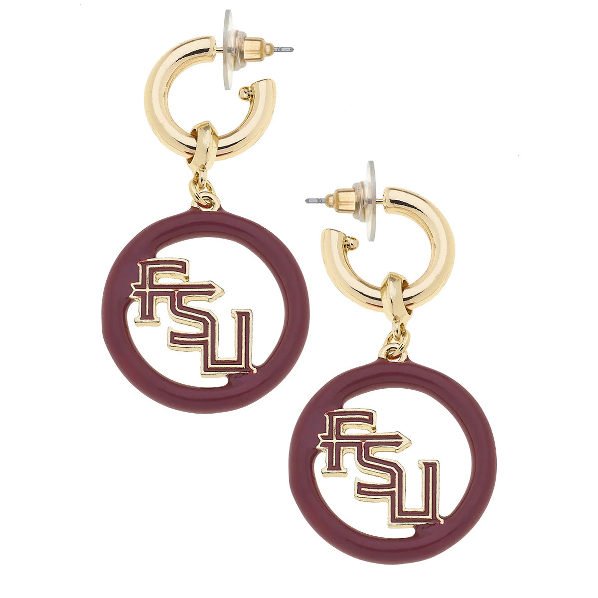 Canvas Stacked FSU Drop Hoop Earrings