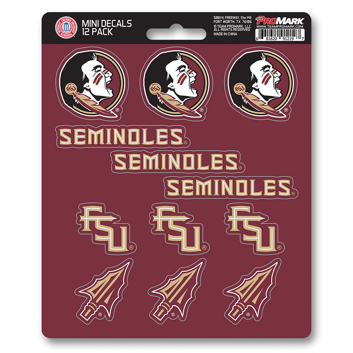Logo Brands Florida State 12pc Mini Decal Sticker Sheet