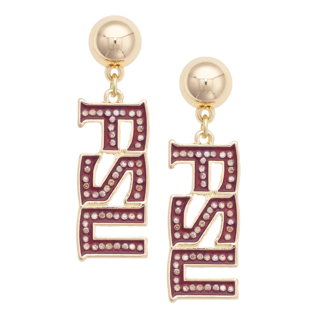 Canvas Rhinestone FSU Dangle Earrings - Gold