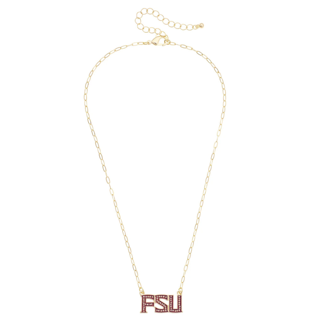 Canvas Rhinestone FSU 16" Chain Necklace - Gold