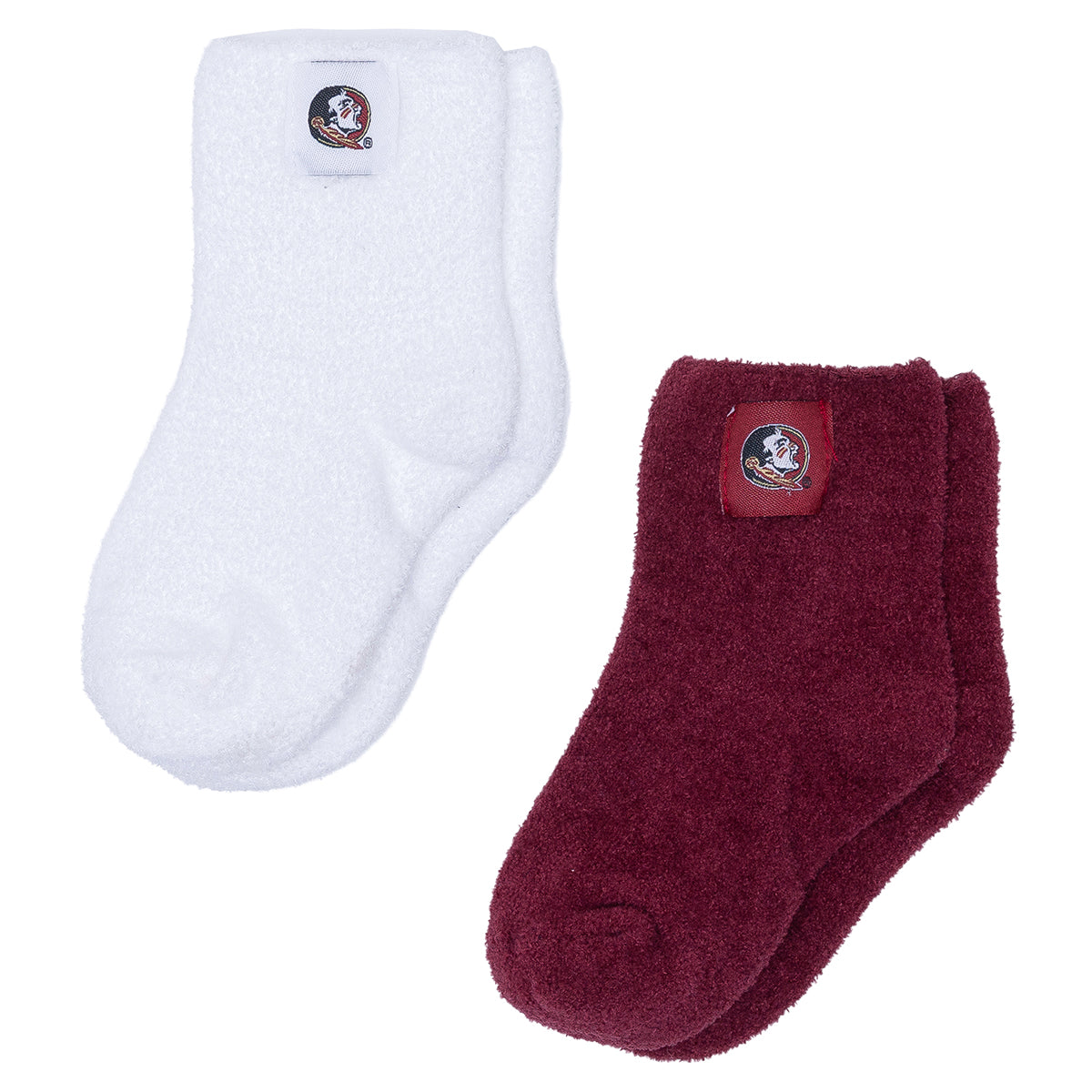 ZooZatz Seminole Logo Infant Fuzzy Socks 2pk - Garnet/White
