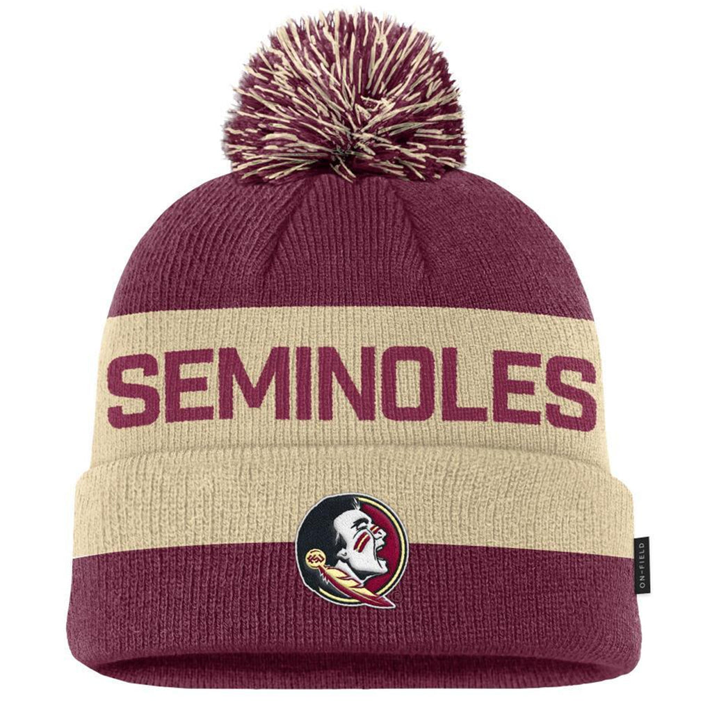 Nike Youth Seminoles/Seminole Logo Peak Cuffed Pom Beanie - Garnet/Gold