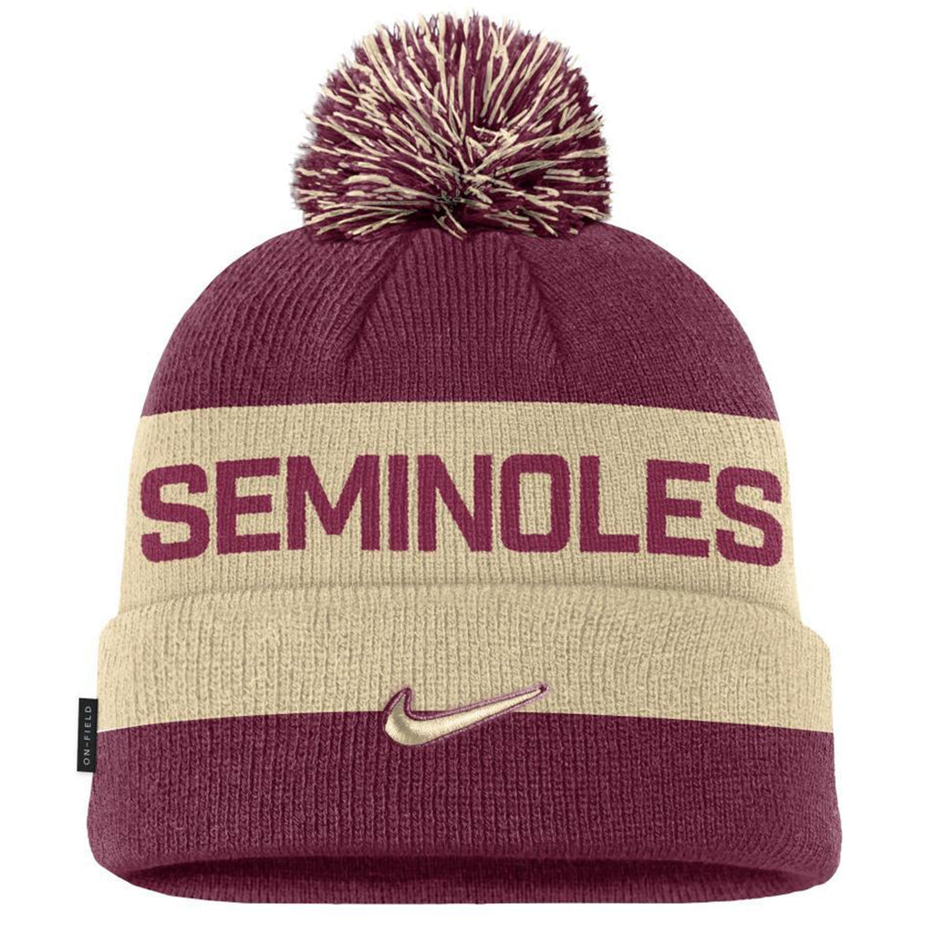 Nike Youth Seminoles/Seminole Logo Peak Cuffed Pom Beanie - Garnet/Gold