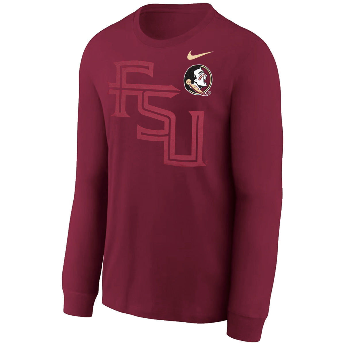 Nike Youth Stacked FSU/Seminole Logo Design Long Sleeve T-shirt - Garnet