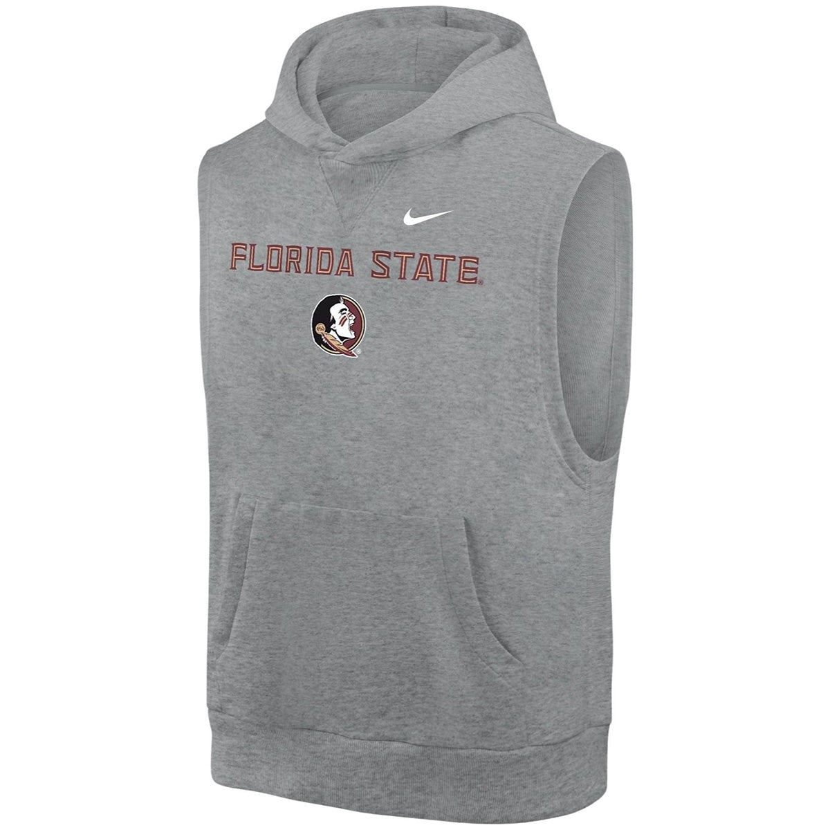 Nike Youth Florida State Seminole Logo Sleeveless Club Fleece Hood - Dark Grey Heather