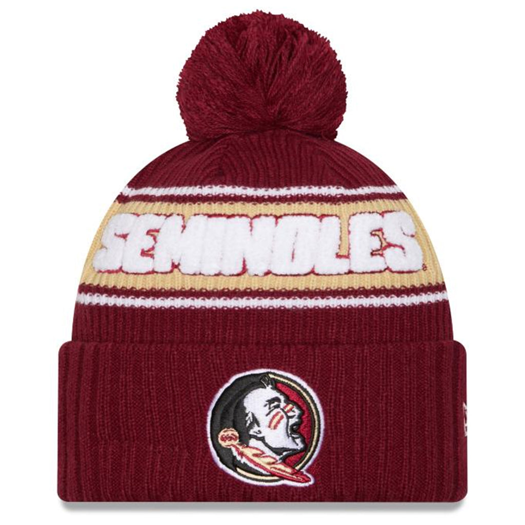 New Era Youth Seminoles/Seminole Logo Knit Pom Hat - Garnet/Gold